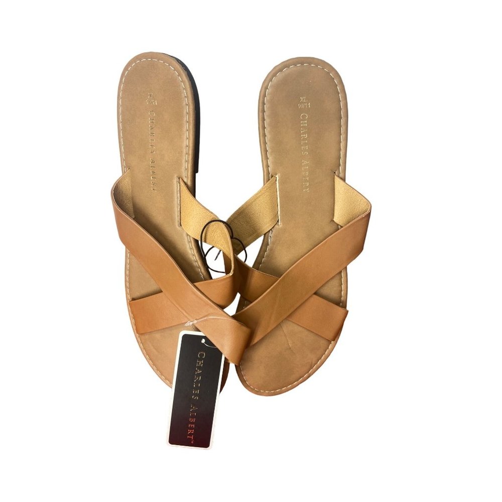 Charles Albert Tan Criss Cross Women’s Slip On Sandals Size XL